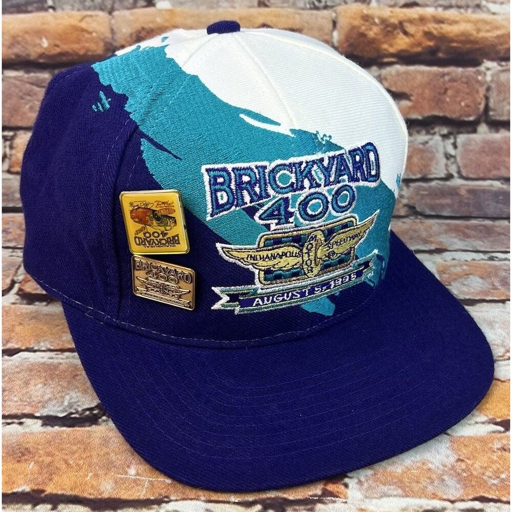 Vintage Logo Athletic Splash Paint 1995 Brickyard 400 Snapback Hat Cap w/Pins